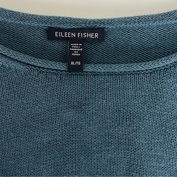 Eileen Fisher Organic Cotton Blend Teal Blue Knit Crew Neck Oversized Sweater - Picture 3 of 6
